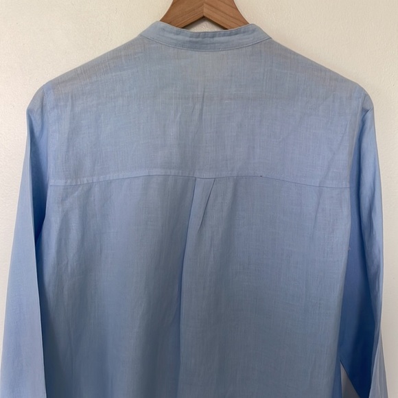 Eileen Fisher | 100% Organic Irish Linen Blue Collarless Button Down Tunic XS - Picture 9 of 13